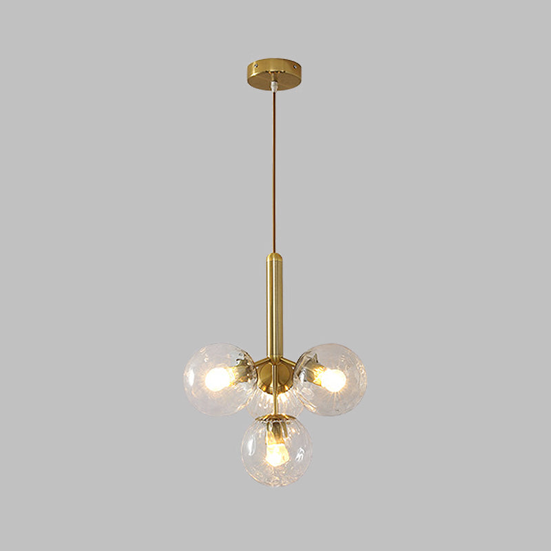 Modernist Gold Globe Pendant Light Fixture - Clear Water Glass 4 Heads