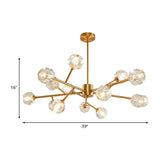 Modernist Gold Ceiling Chandelier With Crystal Shade - 15-Bulb Living Room Suspension Light