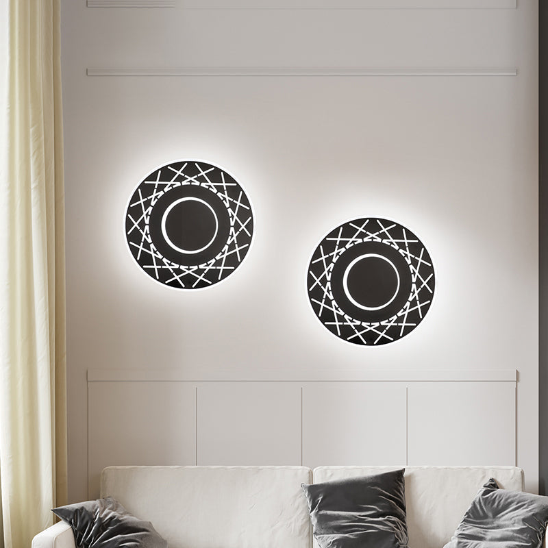 Contemporary Acrylic Disk Wall Light: Black/White Led Sconce Fixture For Living Room - Warm/White