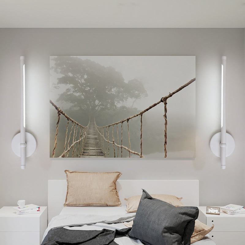 Contemporary Led Sconce Light - Metal And Acrylic Shade Black/White Tubular Wall Mount Warm/White