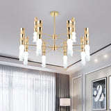 Modern 12-Heads Gold Bamboo Chandelier With Sputnik Design
