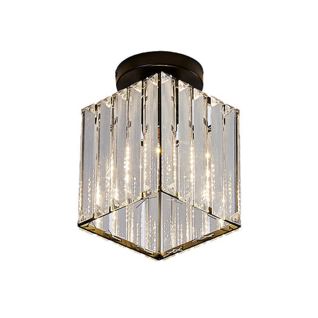 Modern Black Cube Flushmount Lighting With Clear Glass For Hallway - 1 Bulb Flush Mount Fixture