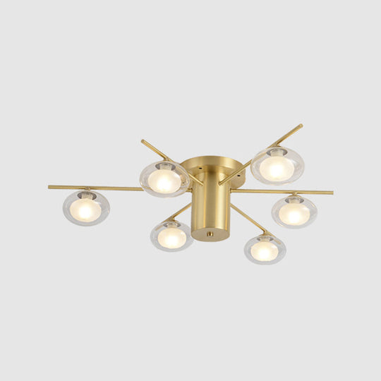 Modern Metal Flush Mount Ceiling Light With Oval Clear Glass Shade - 6 Head Brass Led