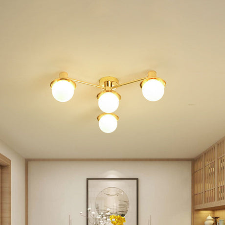 Modernist Radial Metal Flush Mount Light With Brass Finish - 4-Light Flushmount For Bedroom