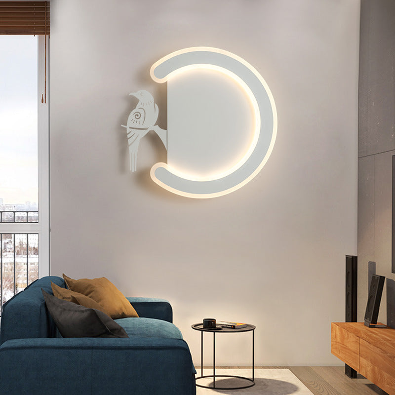 Contemporary Acrylic C-Shape Wall Sconce Light With Bird Design Led Lamp In Warm/White White / Left