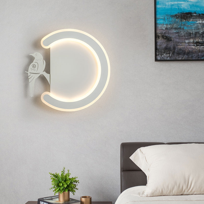 Contemporary Acrylic C-Shape Wall Sconce Light With Bird Design Led Lamp In Warm/White