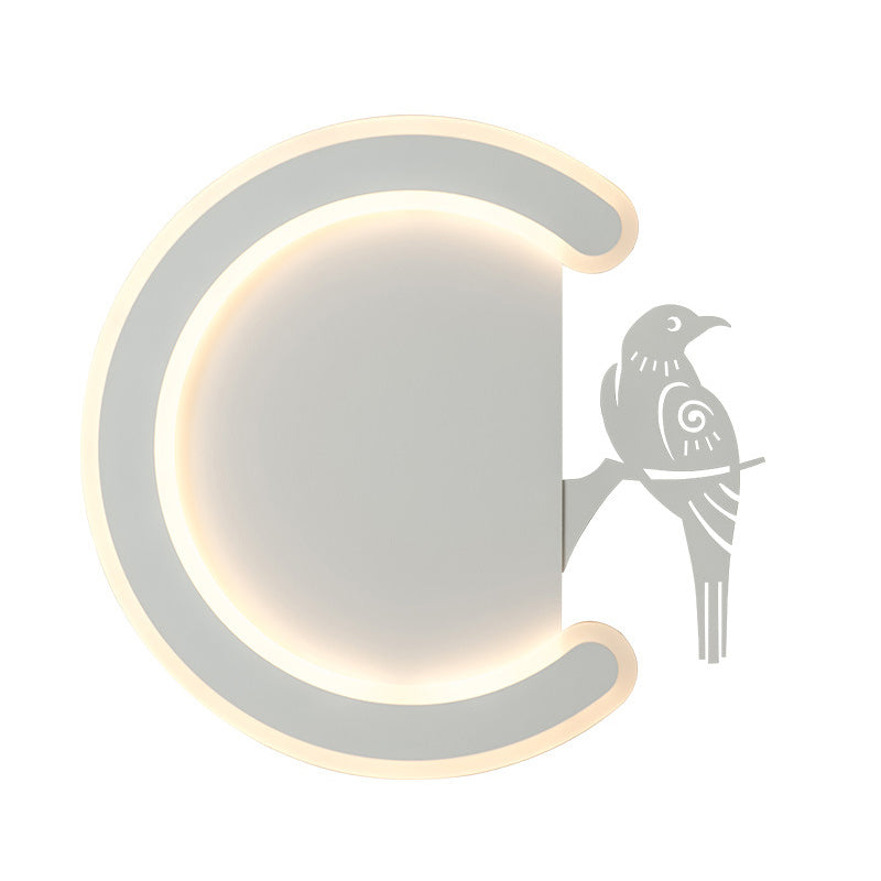 Contemporary Acrylic C-Shape Wall Sconce Light With Bird Design Led Lamp In Warm/White