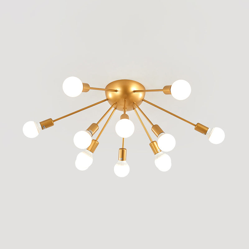 Modern 12 - Light Brass Sputnik Semi Flush Ceiling Light For Living Room