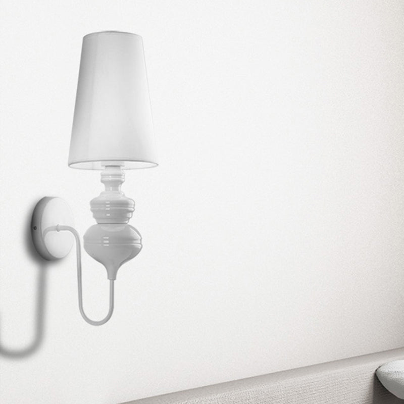 Contemporary Fabric Barrel Wall Mount Light - Bedroom Sconce (Black/Silver/White) White