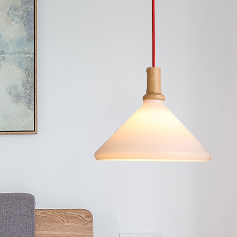 Frosted Glass Nordic Conical Pendant Ceiling Light - White Dining Room Hanging