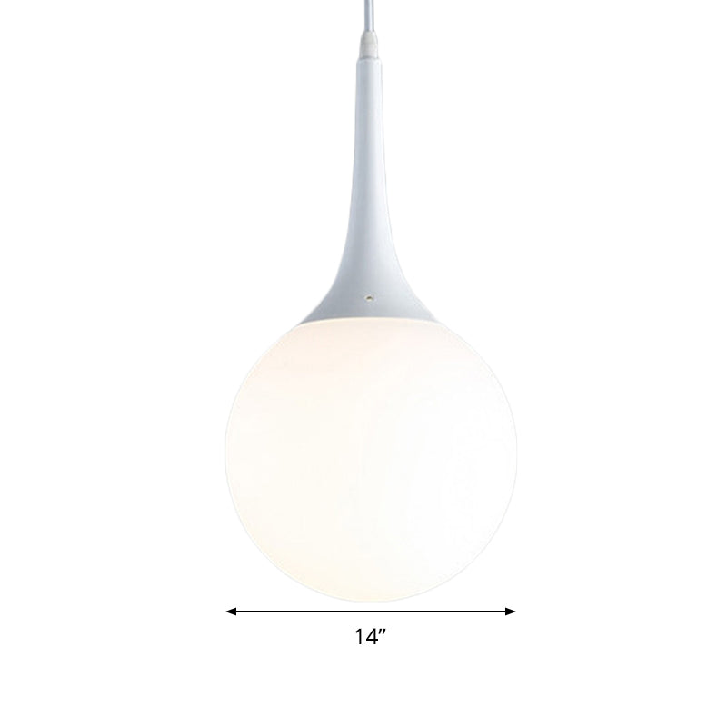 Contemporary Globe Pendant Light - Wide Hanging Ceiling Fixture In White Glass 1 12/14/16 Width