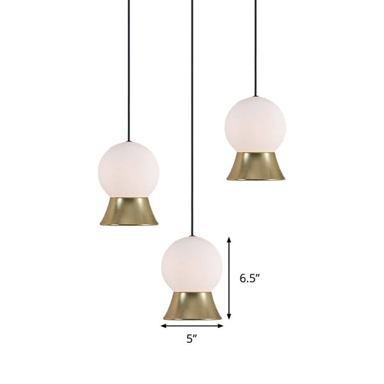 Postmodern White Glass Globe Pendant Light With Gold/Black Metal Shade