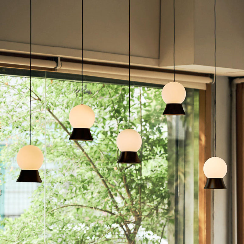 Modern White Glass Globe Pendant Light With Gold/Black Metal Shade Black