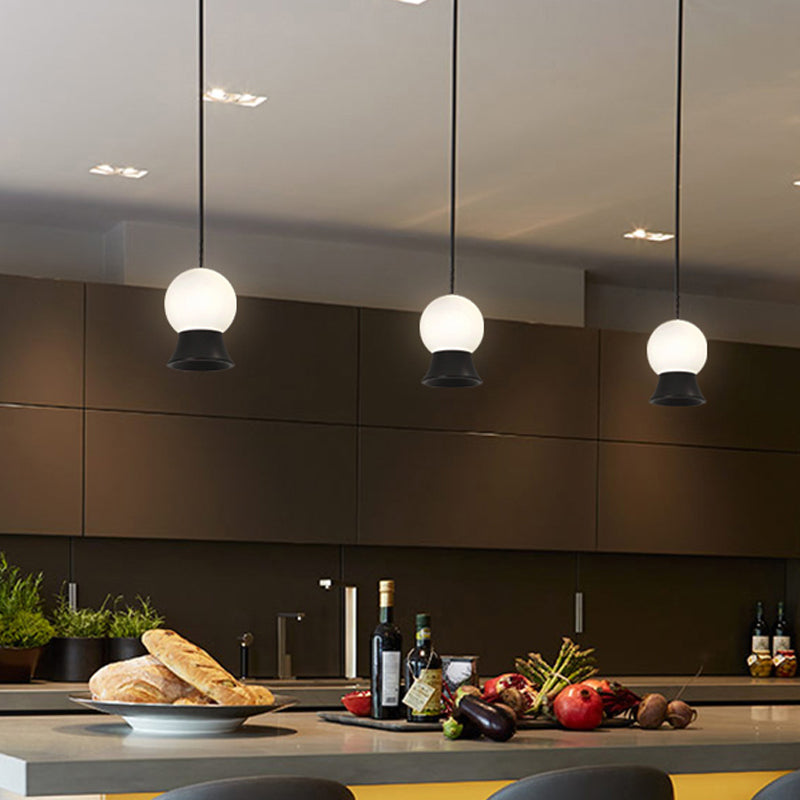 Modern White Glass Globe Pendant Light With Gold/Black Metal Shade