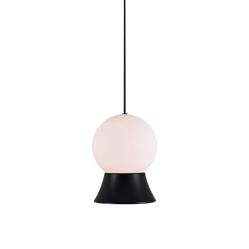 Postmodern White Glass Globe Pendant Light With Gold/Black Metal Shade