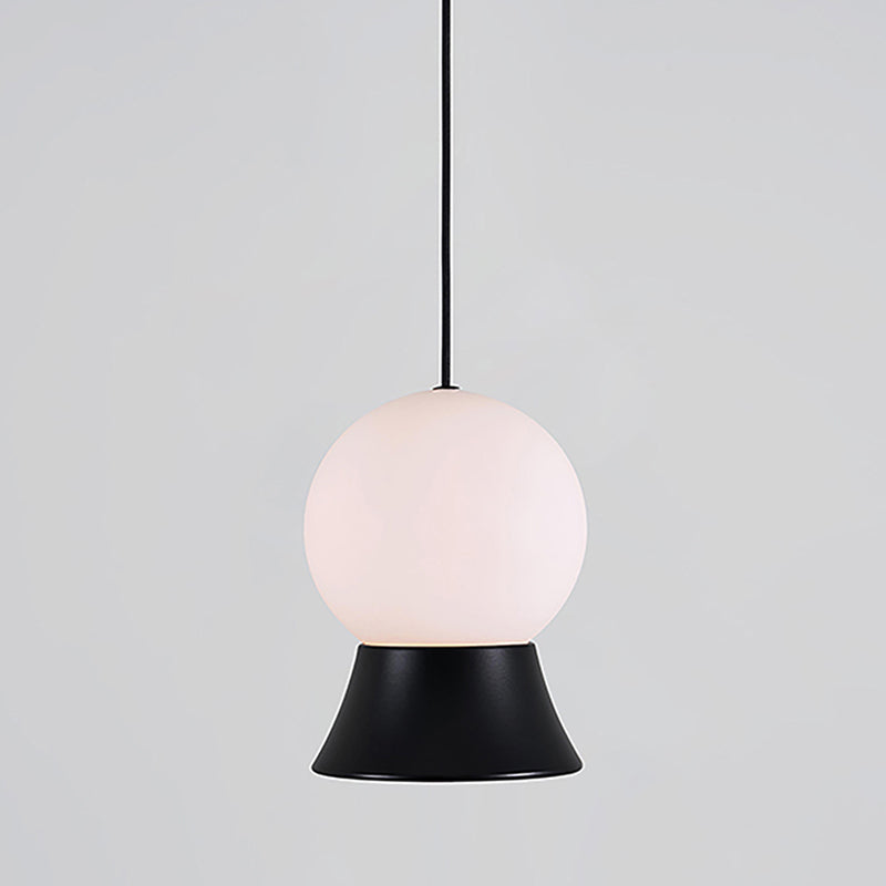 Modern White Glass Globe Pendant Light With Gold/Black Metal Shade