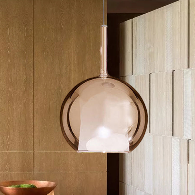 Contemporary Cognac Glass Globe Pendant Light - 1 Dining Room Hanging Fixture Kit 6/8/10 Wide
