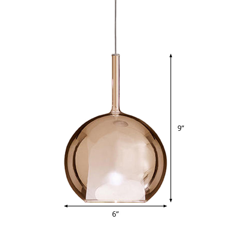 Contemporary Cognac Glass Globe Pendant Light - 1 Dining Room Hanging Fixture Kit 6/8/10 Wide