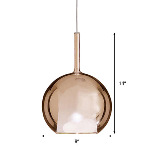 Contemporary Cognac Glass Globe Pendant Light - 1 Dining Room Hanging Fixture Kit 6/8/10 Wide