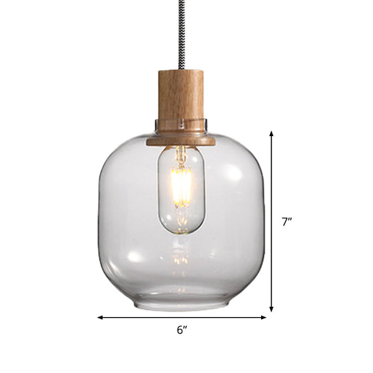 Nordic Jar Hanging Light Fixture - Bedroom Kit 1-Light Clear Glass 5/6 Wide