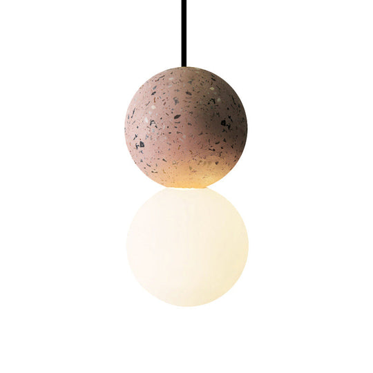 Modern Glass & Terrazzo Double Ball Pendant Light - Pink/Grey