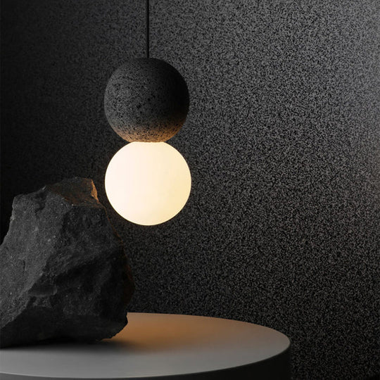 Modern Glass & Terrazzo Double Ball Pendant Light - Pink/Grey Grey
