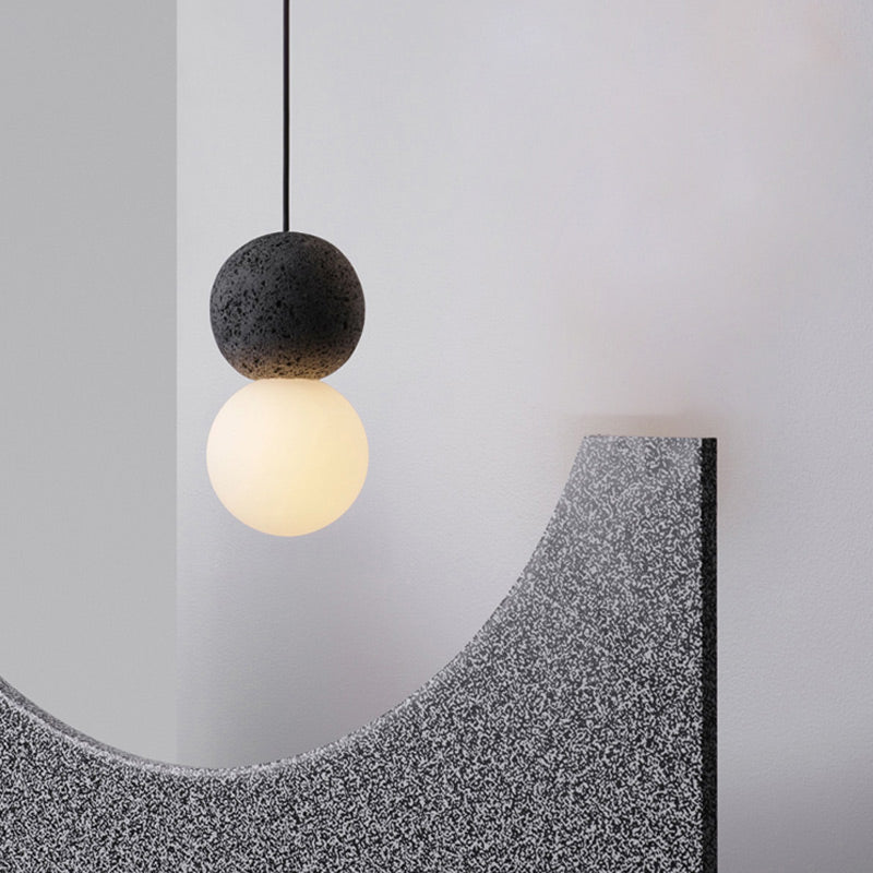 Modern Glass & Terrazzo Double Ball Pendant Light - Pink/Grey