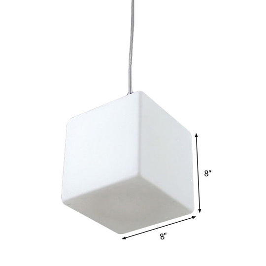 Minimalist White Glass Hanging Ceiling Light - 1-Light Pendant Fixture 5-8 Wide