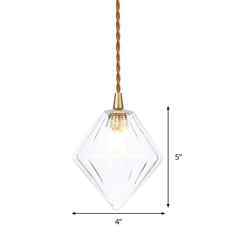 Suspension contemporaine en verre ambré/transparent en forme de diamant : ensemble de lampe suspendue élégante à 1 lampe pour salle à manger (3"/4" de large)