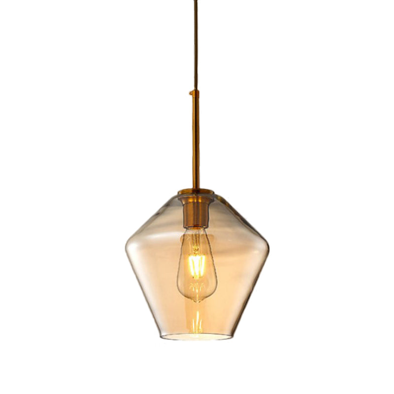 Modern Amber Pendant Lamp For Dining Room - Triangle Drum Cone Glass Shade 1 Light 6.5/9/12 Wide