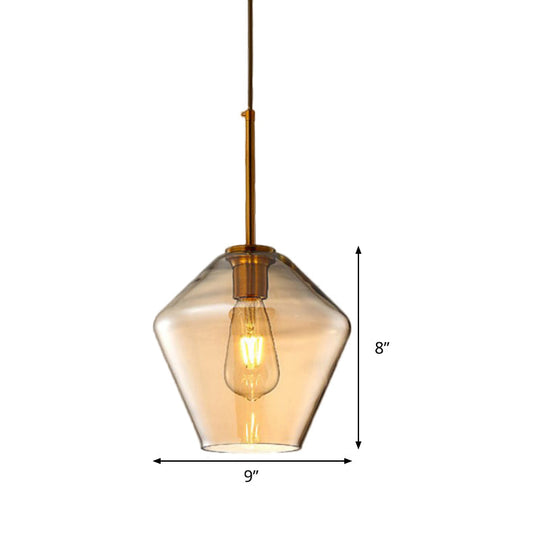Modern Amber Pendant Lamp For Dining Room - Triangle Drum Cone Glass Shade 1 Light 6.5/9/12 Wide