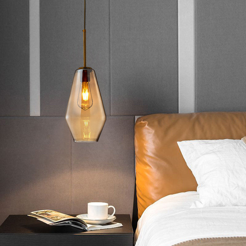 Modern Amber Pendant Lamp For Dining Room With Glass Shade – Triangle/Drum/Cone 6.5’/9’/12’ Wide