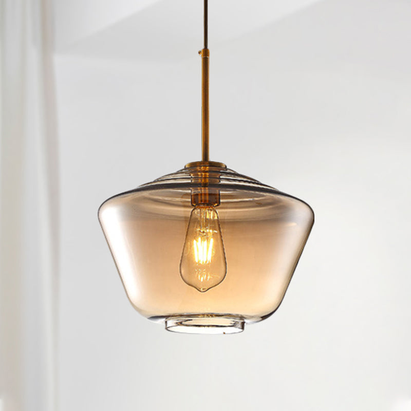 Modern Amber Pendant Lamp For Dining Room With Glass Shade – Triangle/Drum/Cone 6.5’/9’/12’ Wide