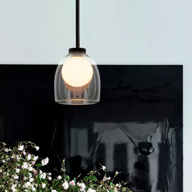 Modern Smoke Gray/Clear Glass Bell Pendant Light - 1-Light Dining Room Hanging Lamp Kit