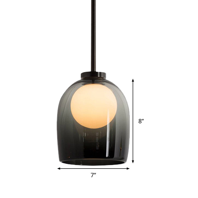 Modern Smoke Gray/Clear Glass Bell Pendant Light - 1-Light Dining Room Hanging Lamp Kit