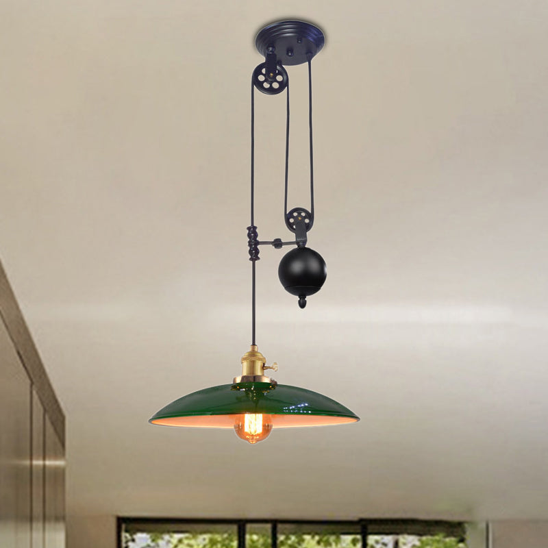 Industrial Dome Metal Shade Pendant Light For Living Room - Black/White/Red Green