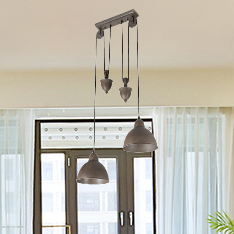 Industrial Dome Pendant Ceiling Light In Antique Bronze With 2 Lights