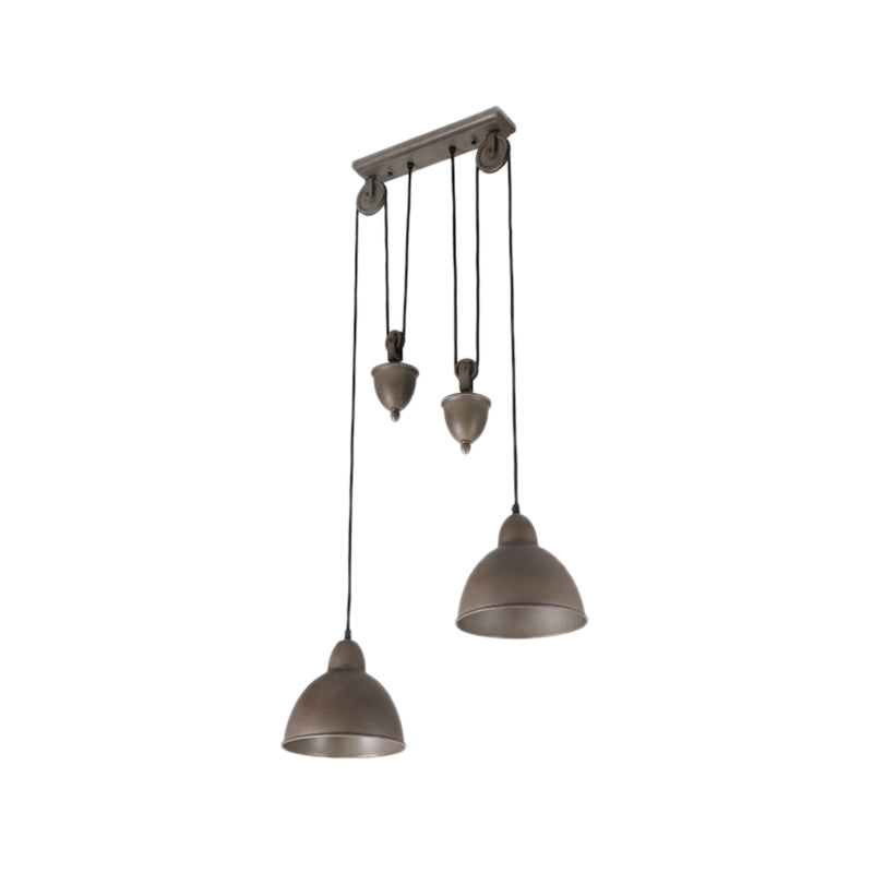 Industrial Dome Pendant Ceiling Light In Antique Bronze With 2 Lights
