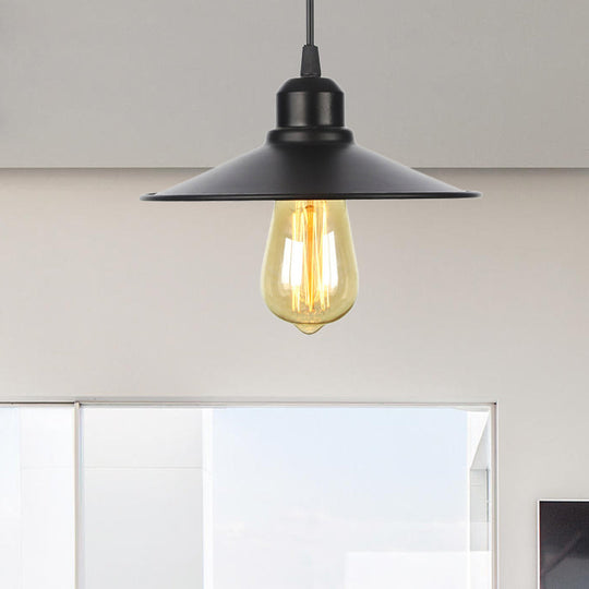 Farmhouse Pendant Light Fixture With Metal Shade - 1 Indoor Hanging In Black/White