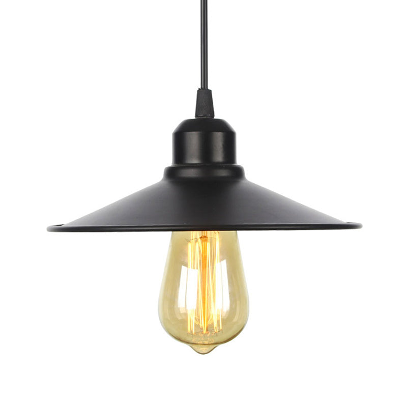 Farmhouse Pendant Light Fixture With Metal Shade - 1 Indoor Hanging In Black/White