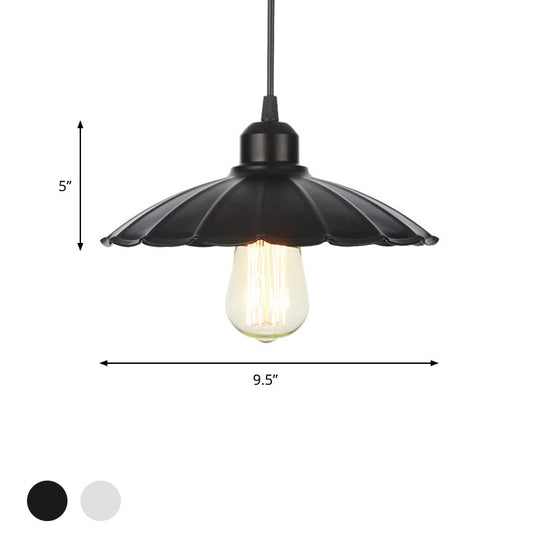 Farmhouse Pendant Light Fixture With Metal Shade - 1 Indoor Hanging In Black/White