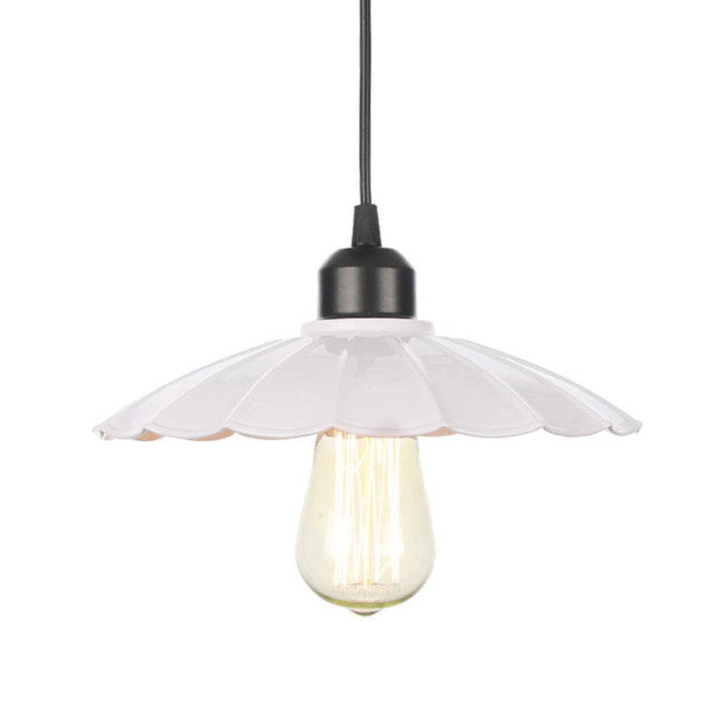 Farmhouse Pendant Light Fixture With Metal Shade - 1 Indoor Hanging In Black/White