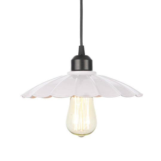 Farmhouse Pendant Light Fixture With Metal Shade - 1 Indoor Hanging In Black/White