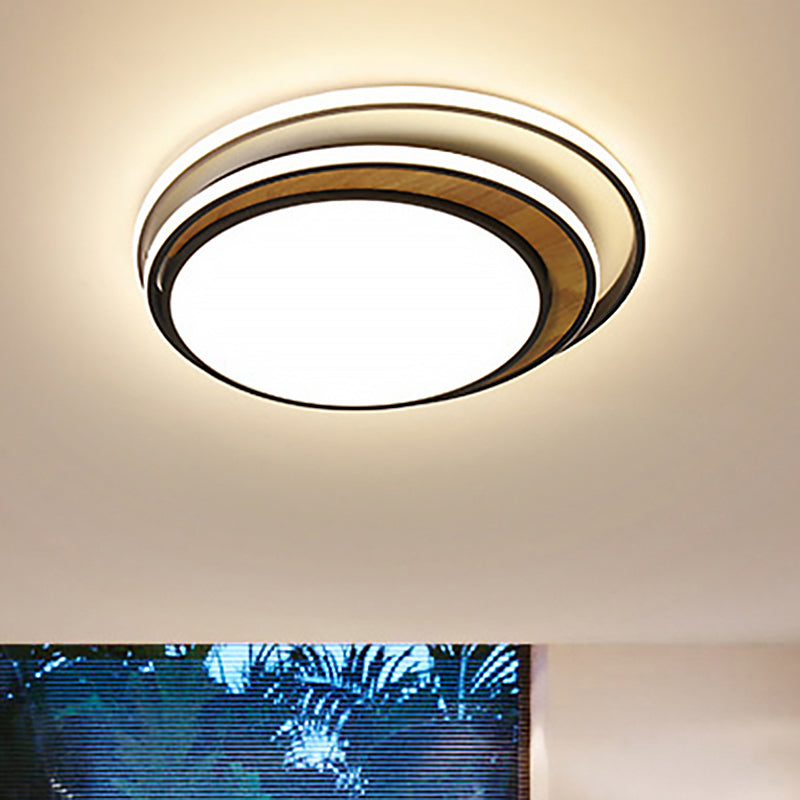 Modern Led Metal Flush Ceiling Light In Black/White 16.5/20.5 Wide White/Warm