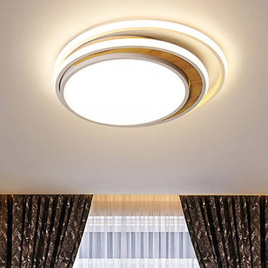 Modern Led Metal Flush Ceiling Light In Black/White 16.5’/20.5’ Wide White/Warm
