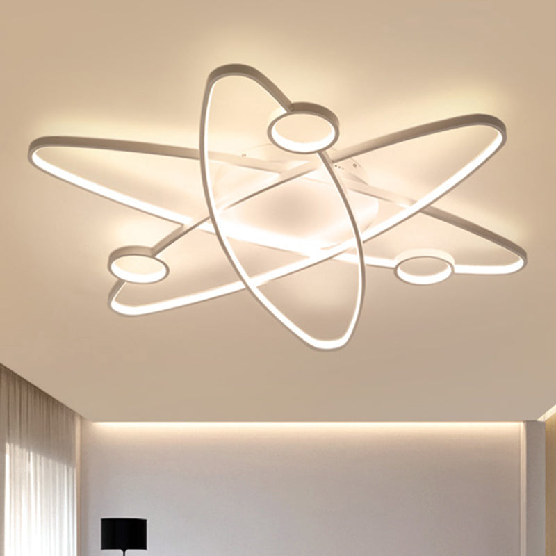 Modern Oval Flush Ceiling Lamp With Led Acrylic White/Coffee Finish In Warm Light - 23.5/31.5/39