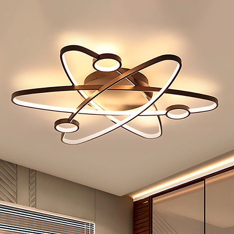 Modern Oval Flush Ceiling Lamp With Led Acrylic White/Coffee Finish In Warm Light - 23.5/31.5/39