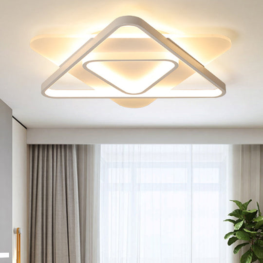 Modern White Led Triangle Flush Mount Ceiling Lamp - 17/21/25 Wide Acrylic Fixture In White/Warm