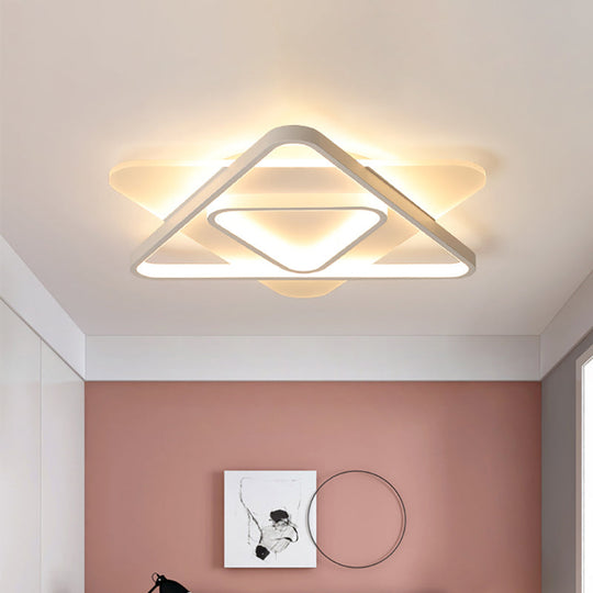 Modern White Led Triangle Flush Mount Ceiling Lamp - 17’/21’/25’ Wide Acrylic Fixture In