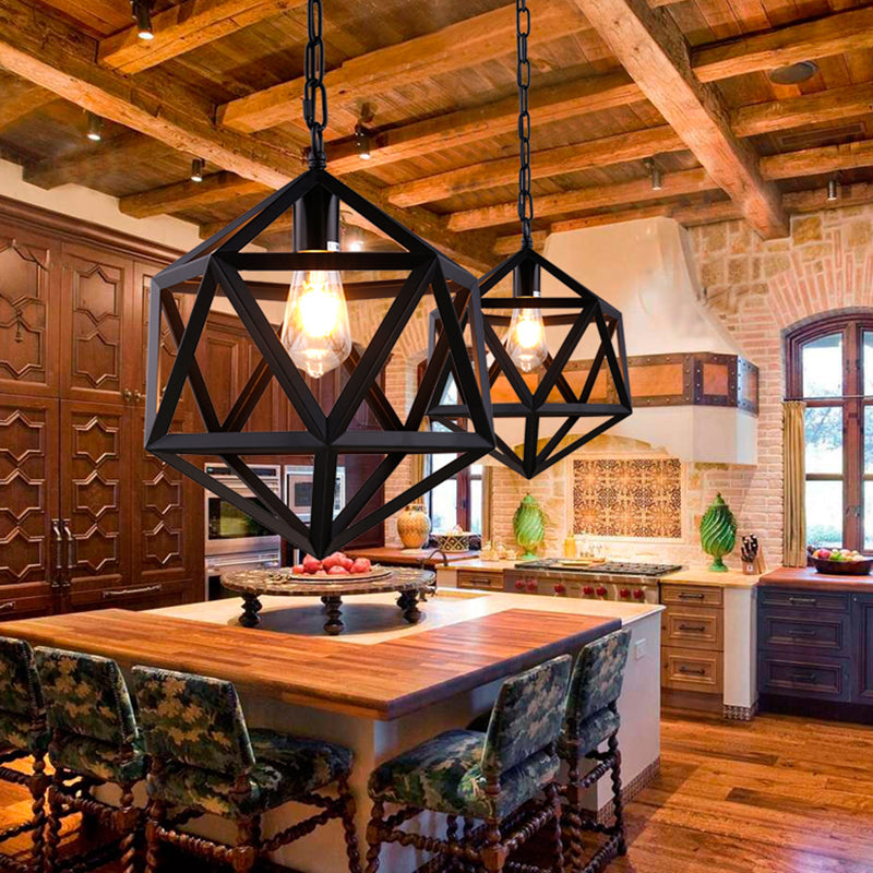 Industrial Geometric Metal Pendant Light 14’ / 18’ Dia 1 Bulb Black/Rust - Perfect For Dining